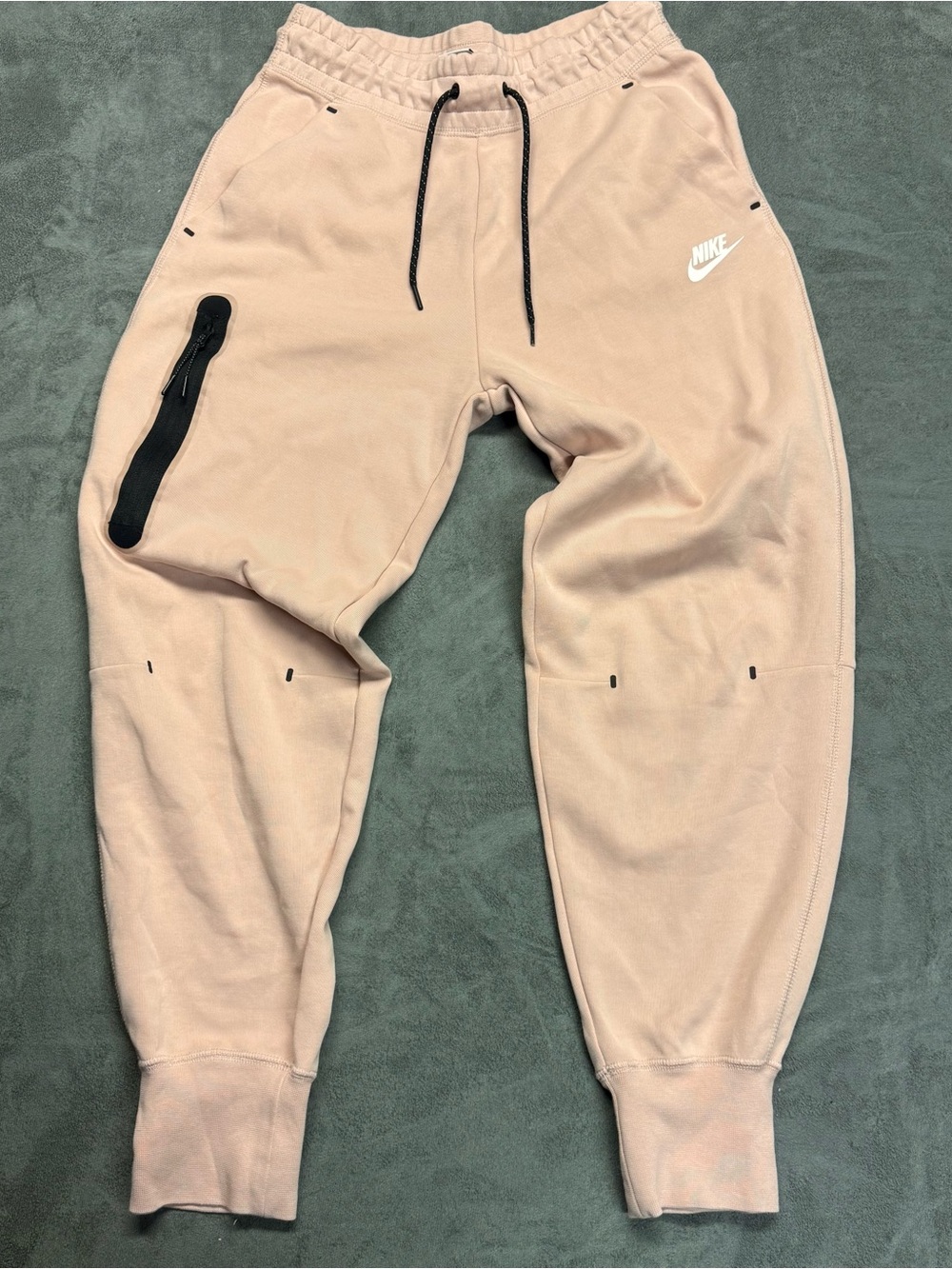 Nike Tech Pink Drawstring Joggers with Black Zip Accent